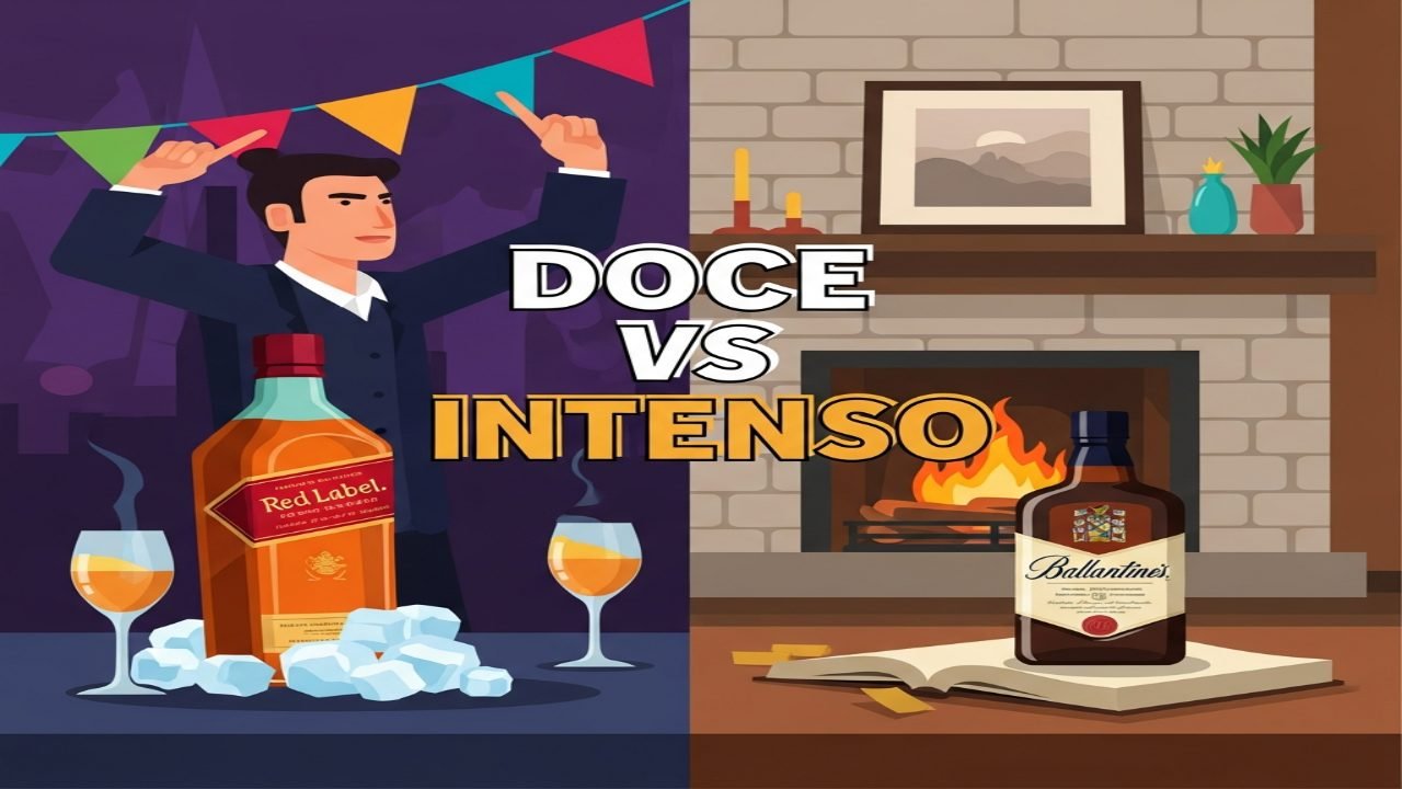 Comparativo de perfis de whisky doce vs intenso