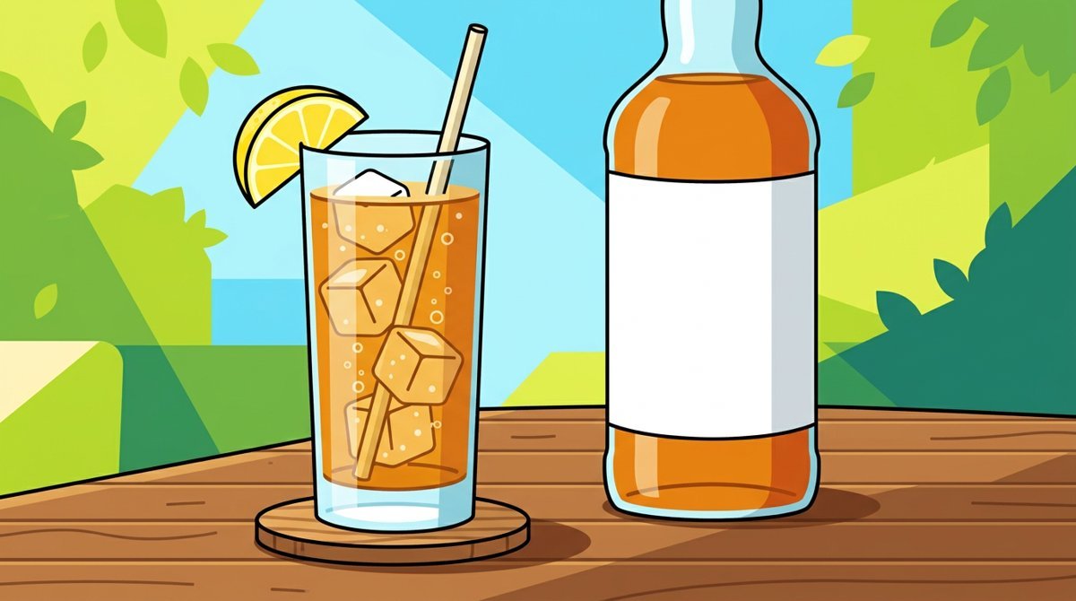 Copo alto de highball com gelo, whisky, ginger ale e fatia de limão ao lado de uma garrafa em uma mesa de madeira