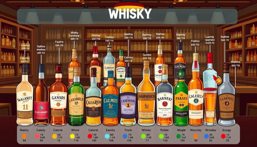 teor calórico do whisky em diferentes marcas